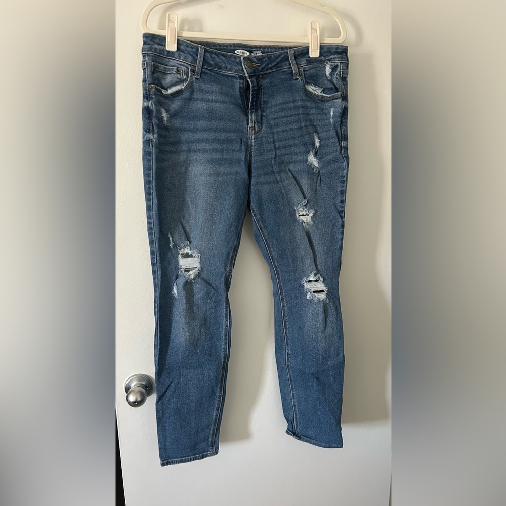 Old Navy Blue Mid-rise Super Skinny Jeans Distressed